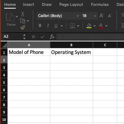 Enter text or data into Excel cells