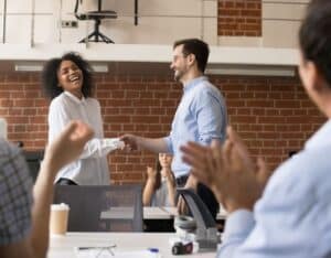 A woman excited about her promotion