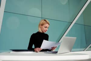 woman looking at resume