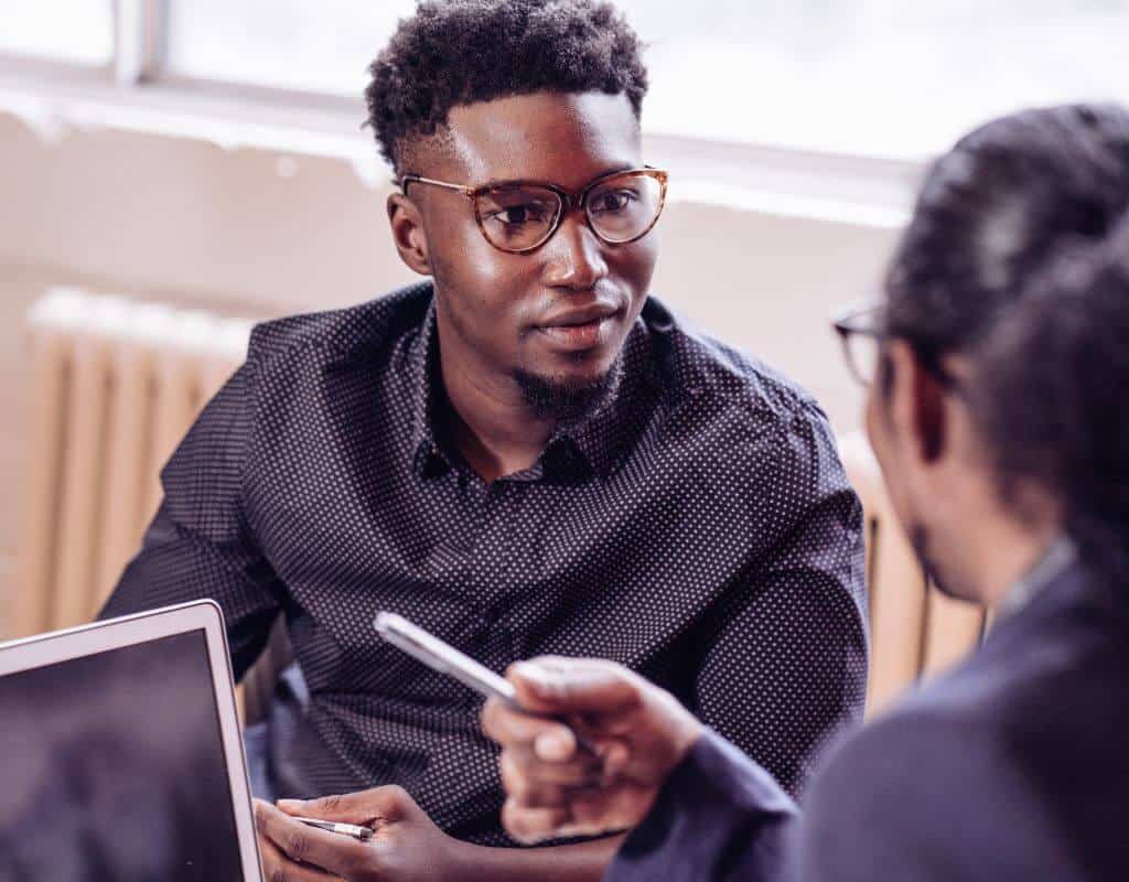 A man wondering what to say in a job interview