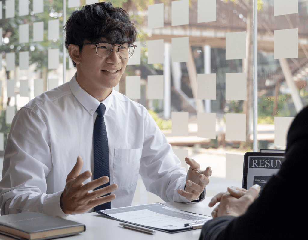 Picture of young man in a job interview